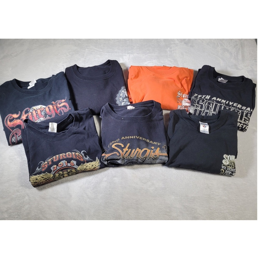 Sturgis T-Shirt Lot Mens XL Black Orange Biker Graphic Rally 7pc Bundle